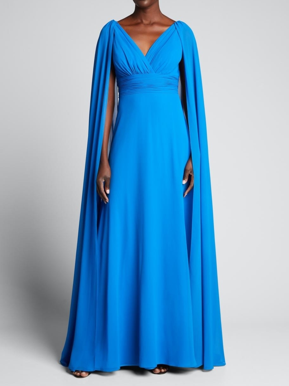 Rickie Freeman for Teri Jon Elegant V-Neck Blue Cape Gown